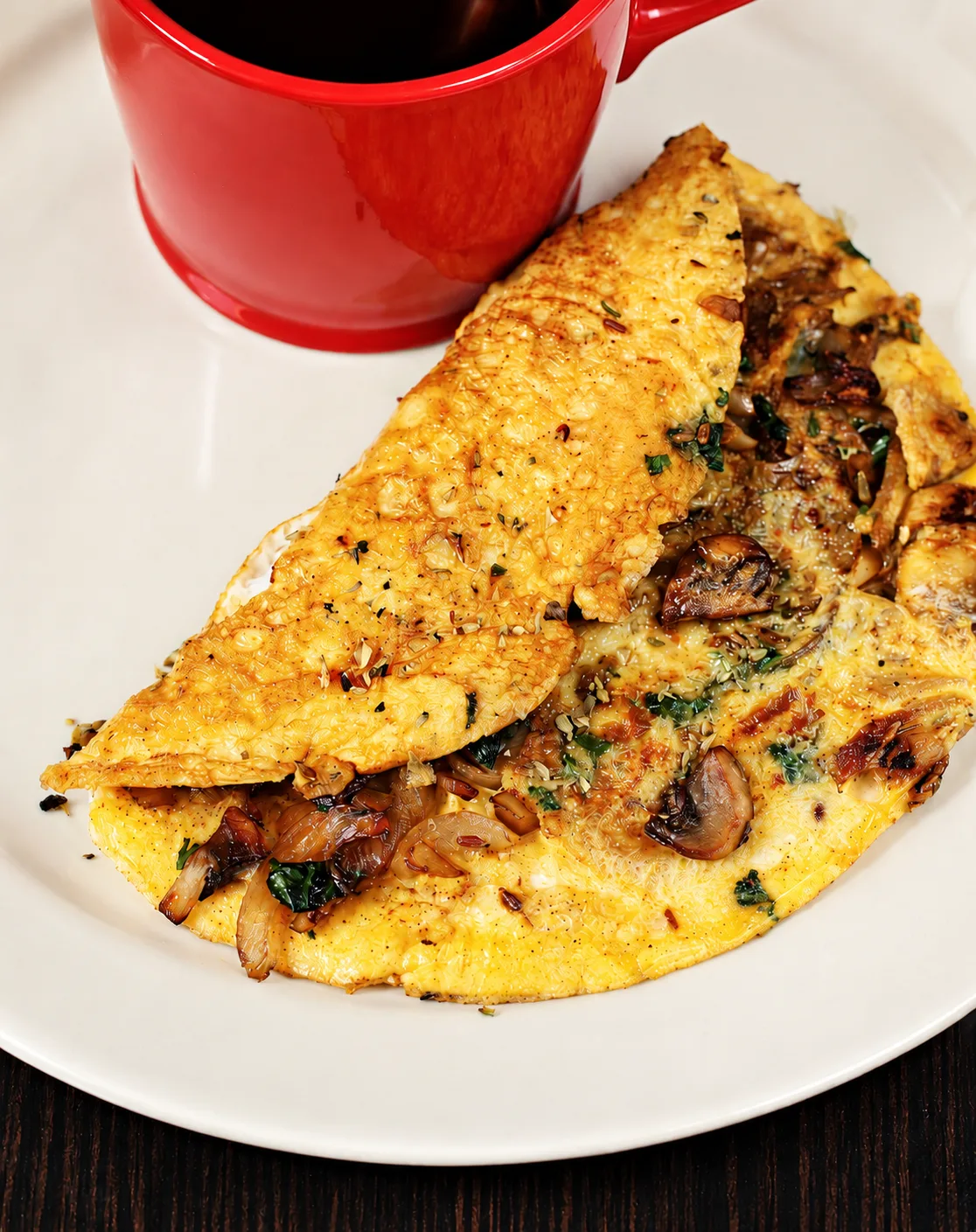 Rustic Mushroom Omelette with Coffee