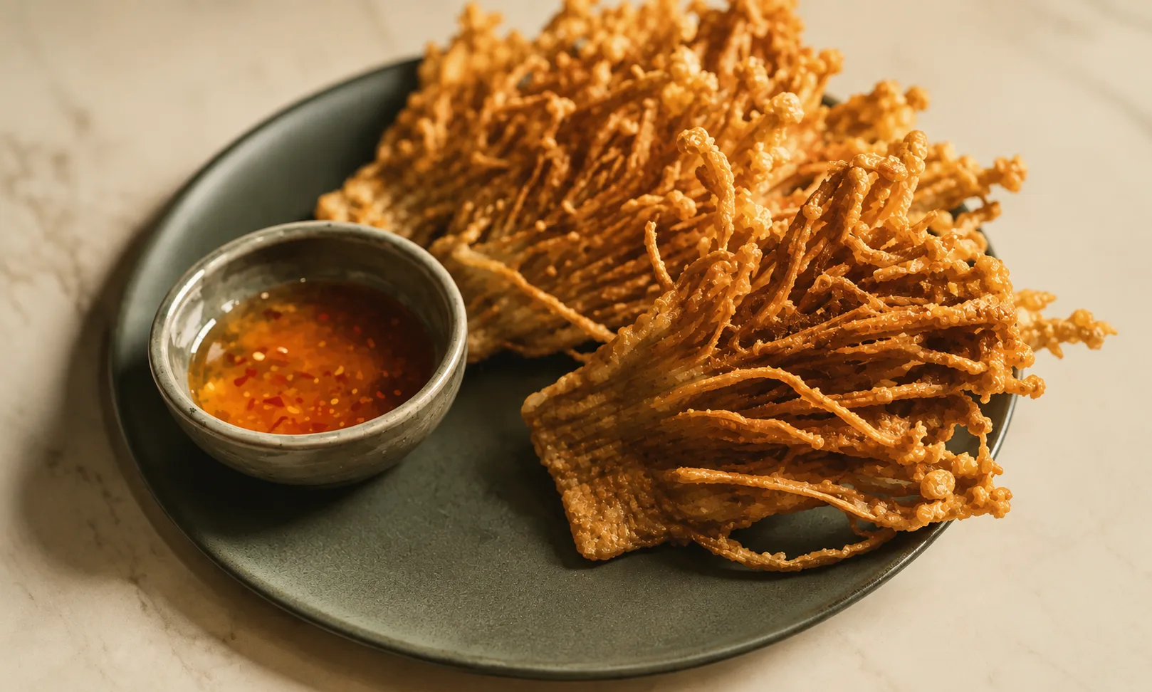 Crispy Enoki with Sweet Chili Dip