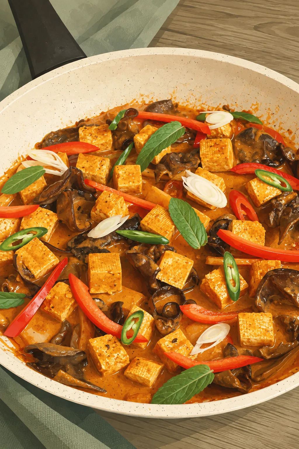 Painterly Tofu Mushroom Curry Skillet