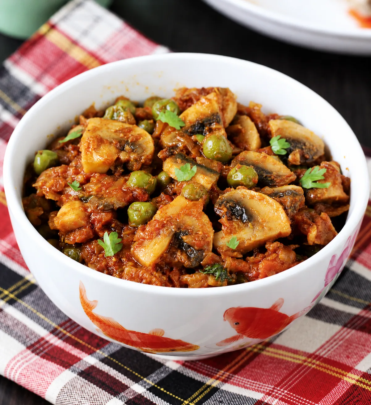 Mushroom Pea Curry in Koi Bowl